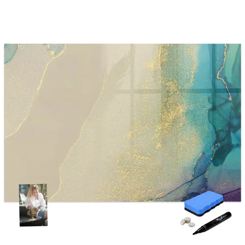 Tableau blanc magnétique effaçable à sec à motif marbre multicolore
