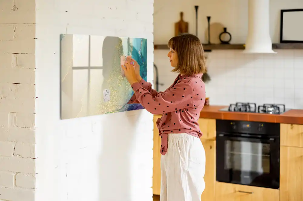 Tableau blanc magnétique effaçable à sec à motif marbre multicolore