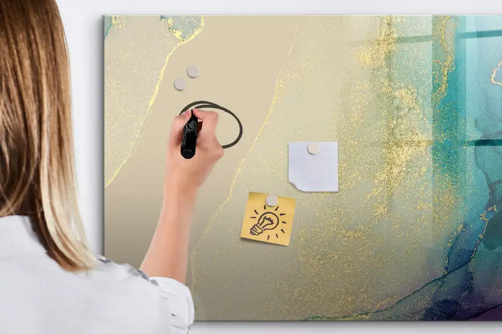 Tableau blanc magnétique effaçable à sec à motif marbre multicolore