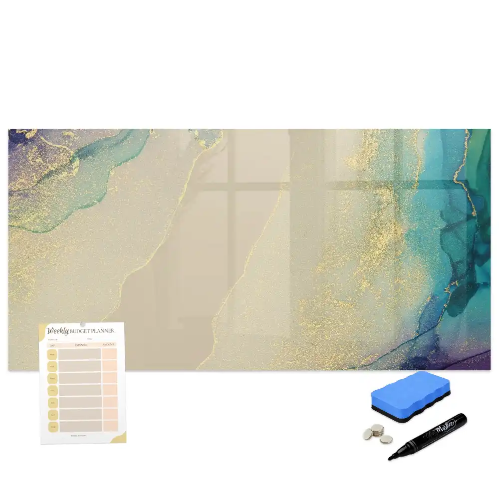 Tableau blanc magnétique effaçable à sec à motif marbre multicolore