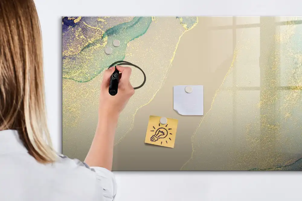 Tableau blanc magnétique effaçable à sec à motif marbre multicolore