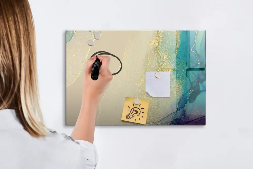 Tableau blanc magnétique effaçable à sec à motif marbre multicolore