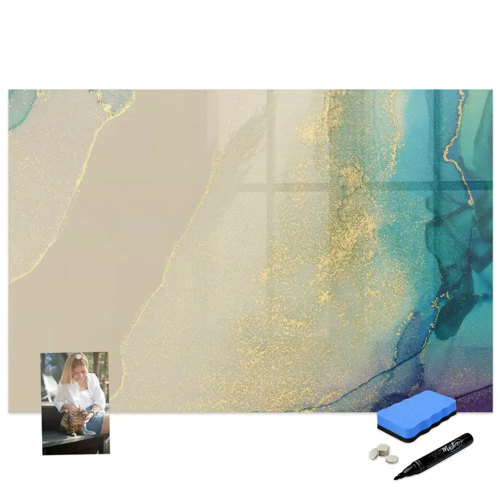 Tableau blanc magnétique effaçable à sec à motif marbre multicolore