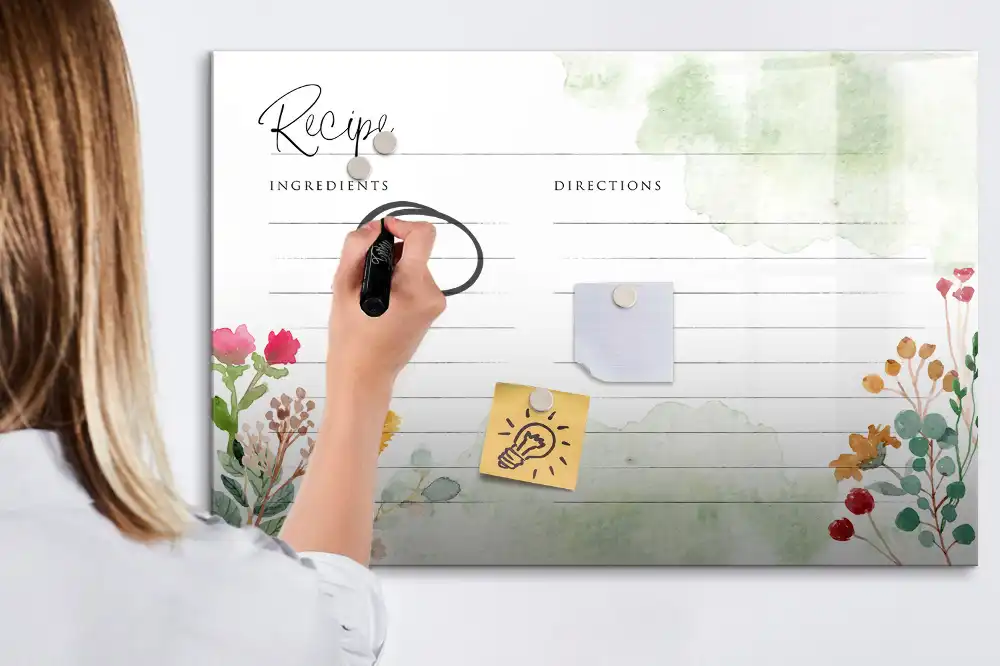 Tableau blanc magnétique effaçable à sec avec espace pour notes de cuisine