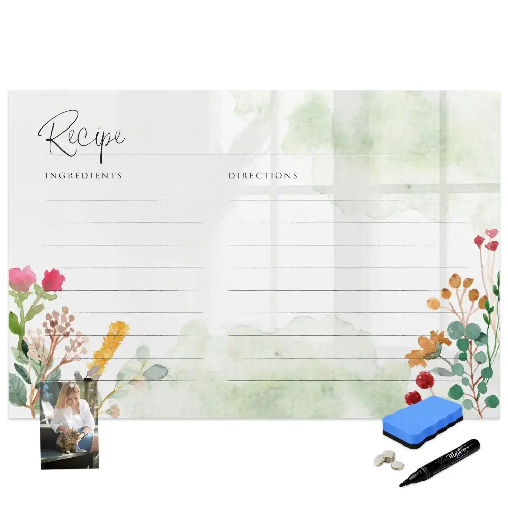 Tableau blanc magnétique effaçable à sec avec espace pour notes de cuisine