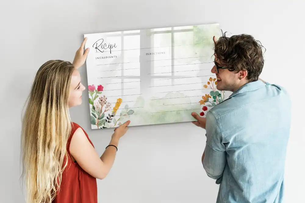 Tableau blanc magnétique effaçable à sec avec espace pour notes de cuisine
