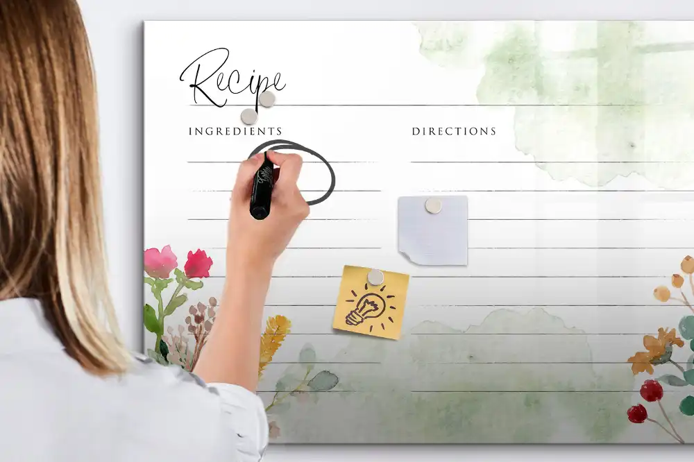 Tableau blanc magnétique effaçable à sec avec espace pour notes de cuisine