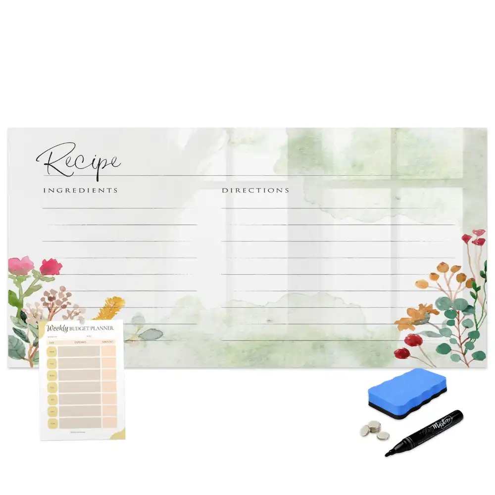 Tableau blanc magnétique effaçable à sec avec espace pour notes de cuisine