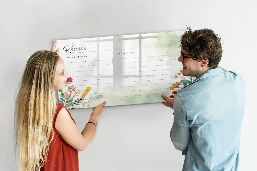Tableau blanc magnétique effaçable à sec avec espace pour notes de cuisine