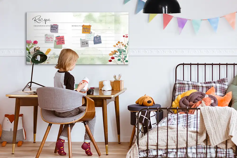 Tableau blanc magnétique effaçable à sec avec espace pour notes de cuisine