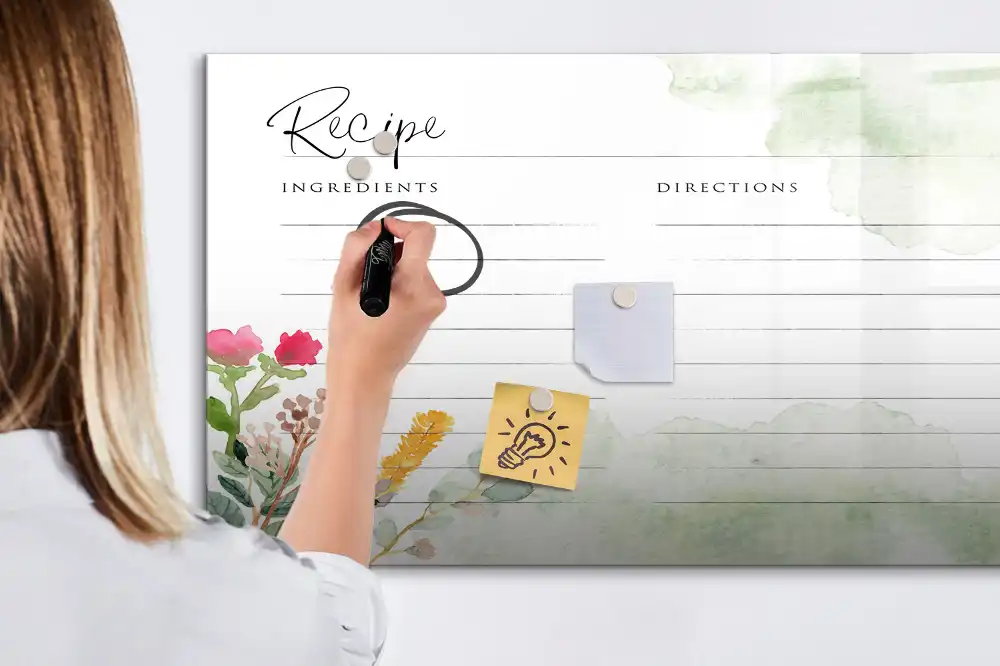 Tableau blanc magnétique effaçable à sec avec espace pour notes de cuisine