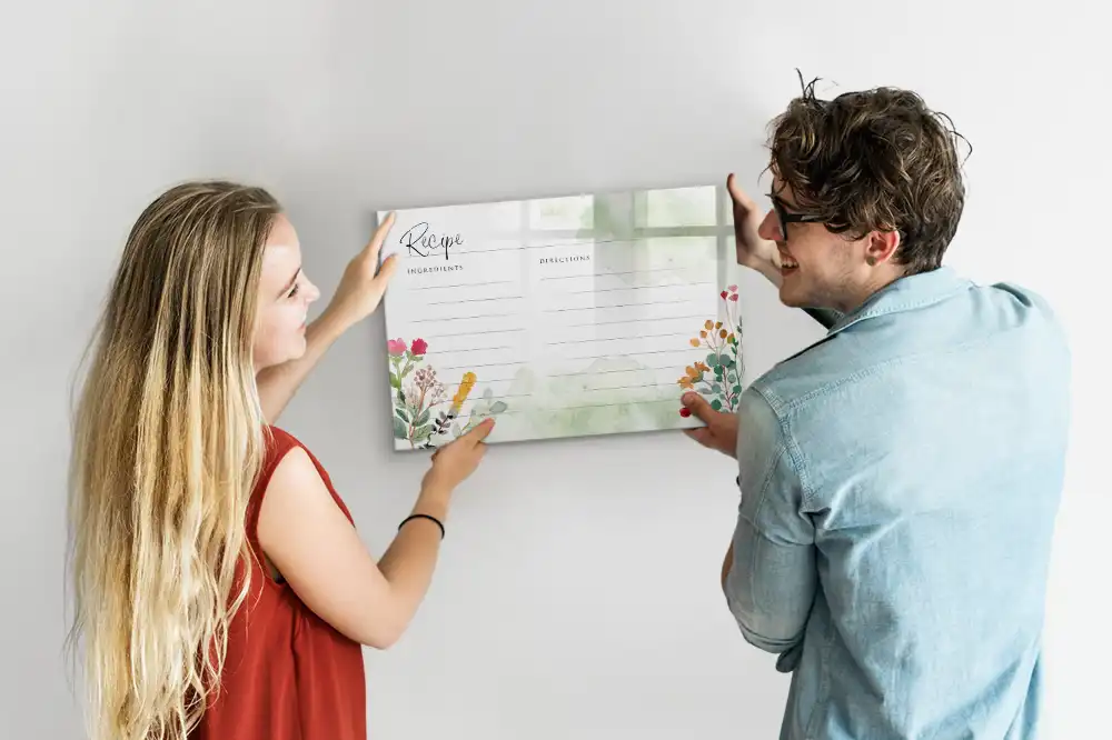 Tableau blanc magnétique effaçable à sec avec espace pour notes de cuisine