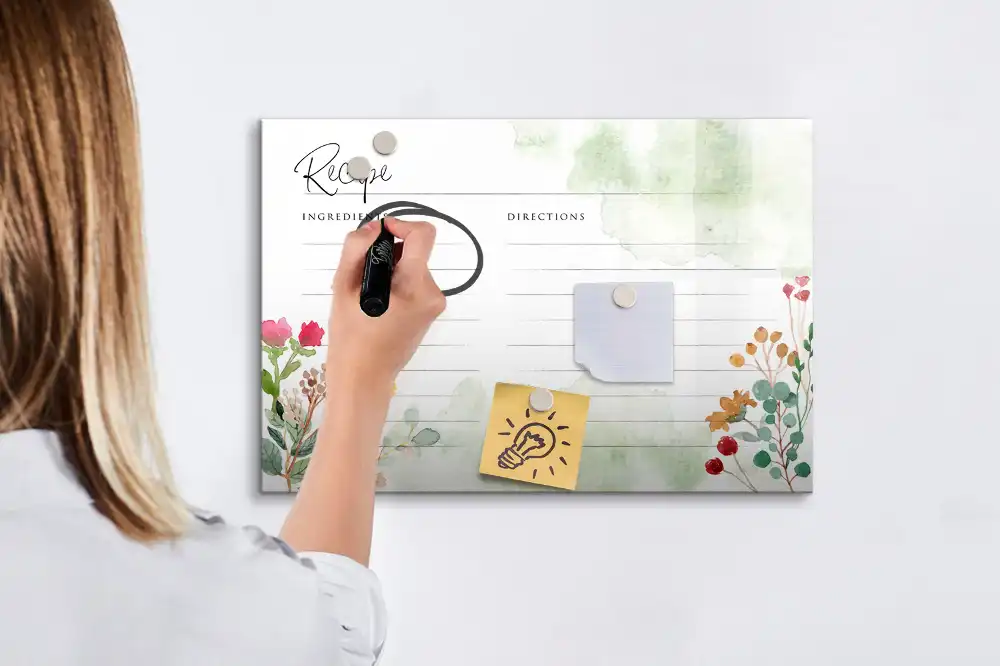 Tableau blanc magnétique effaçable à sec avec espace pour notes de cuisine