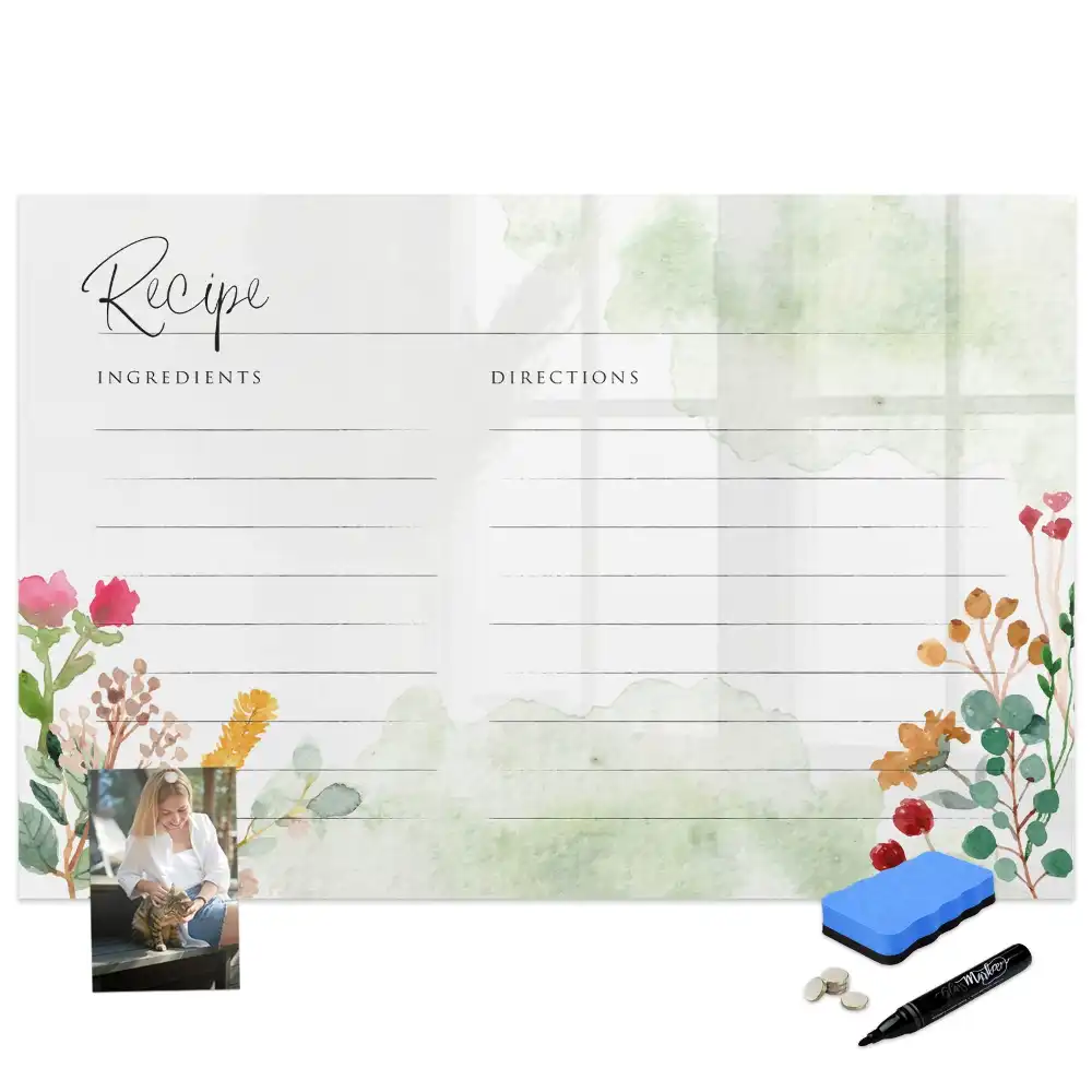 Tableau blanc magnétique effaçable à sec avec espace pour notes de cuisine