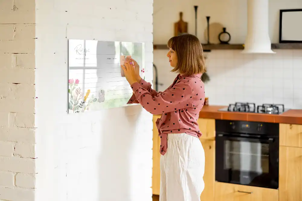 Tableau blanc magnétique effaçable à sec avec espace pour notes de cuisine