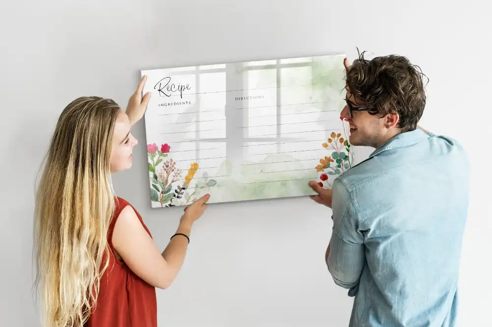 Tableau blanc magnétique effaçable à sec avec espace pour notes de cuisine