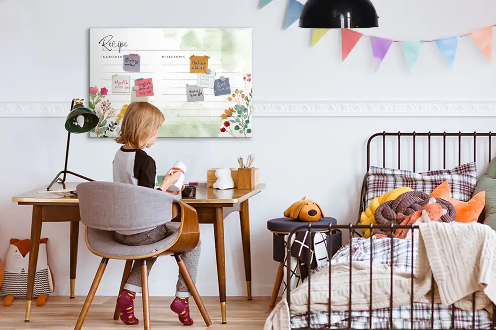 Tableau blanc magnétique effaçable à sec avec espace pour notes de cuisine