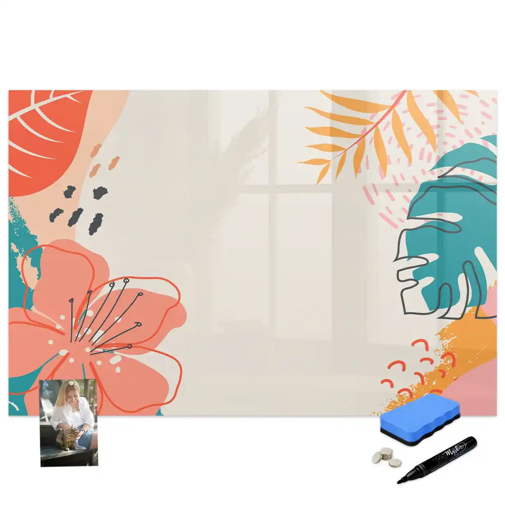 Tableau magnétique pour écriture motif plantes exotiques hawaïennes