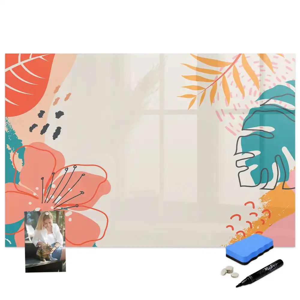 Tableau magnétique pour écriture motif plantes exotiques hawaïennes
