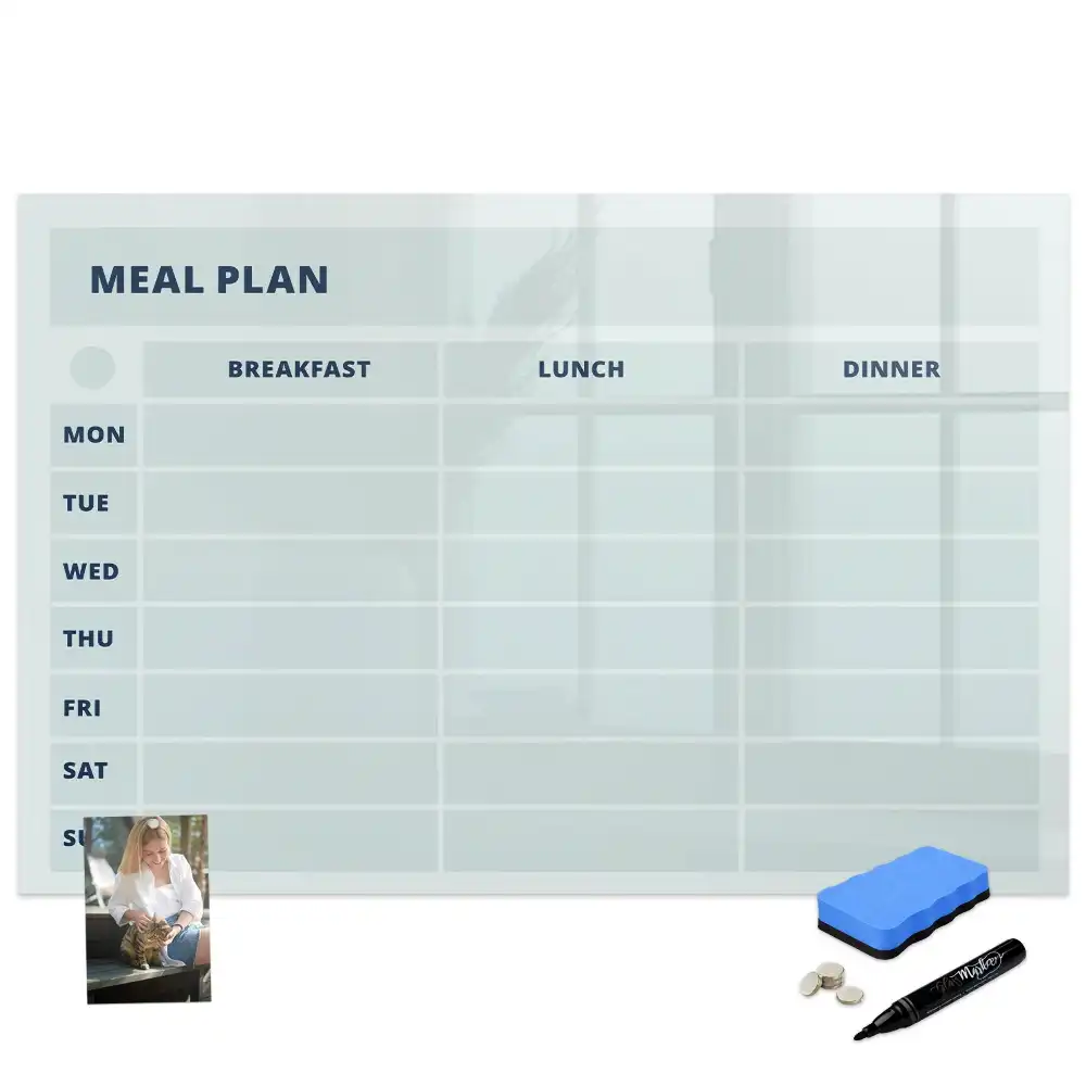 Tableau blanc magnétique effaçable à sec avec graphismes de menu pastel