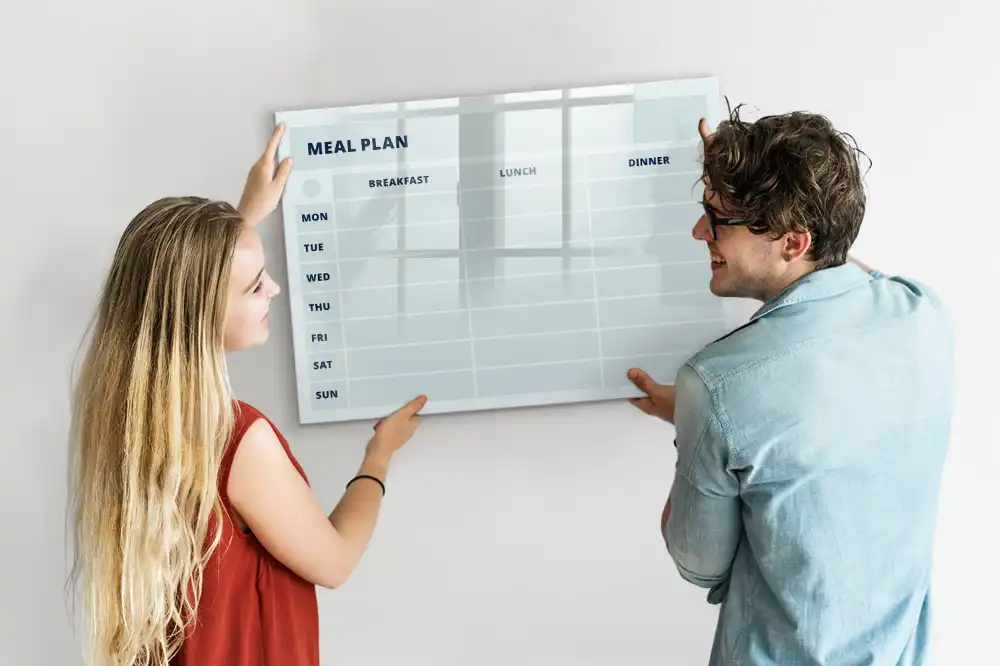Tableau blanc magnétique effaçable à sec avec graphismes de menu pastel