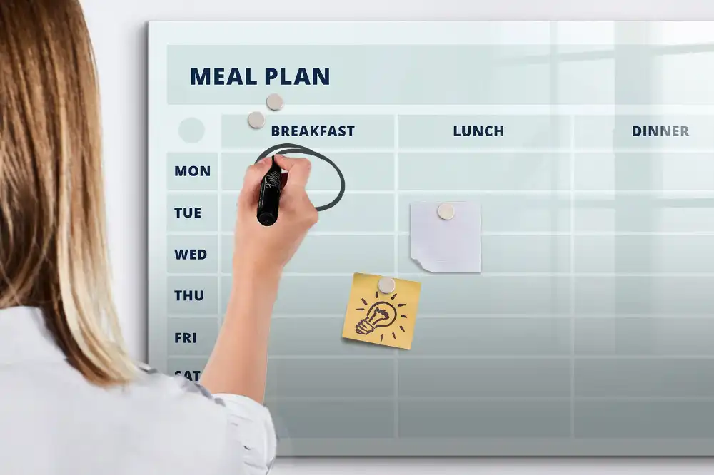 Tableau blanc magnétique effaçable à sec avec graphismes de menu pastel