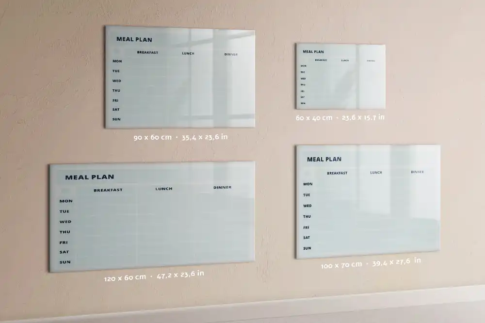 Tableau blanc magnétique effaçable à sec avec graphismes de menu pastel