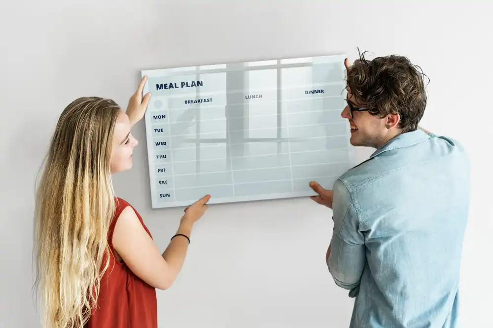 Tableau blanc magnétique effaçable à sec avec graphismes de menu pastel
