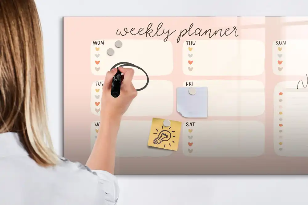 Tableau magnétique hebdomadaire effaçable pour planning de 7 jours