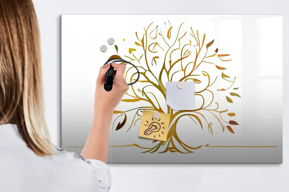 Tableau magnétique pour écriture motif arbre de vie doré