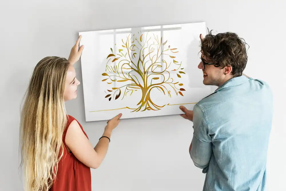 Tableau magnétique pour écriture motif arbre de vie doré