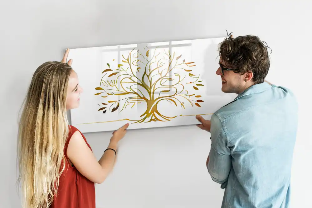 Tableau magnétique pour écriture motif arbre de vie doré