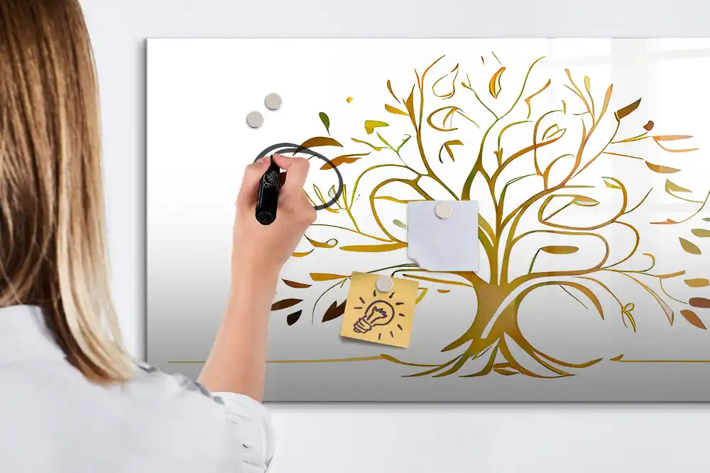 Tableau magnétique pour écriture motif arbre de vie doré