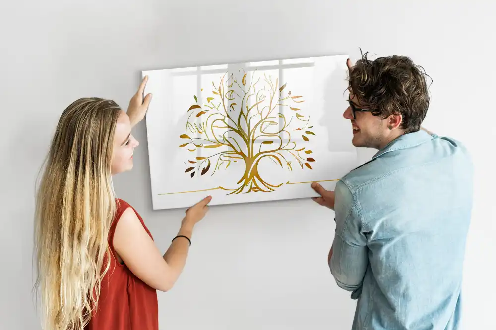 Tableau magnétique pour écriture motif arbre de vie doré