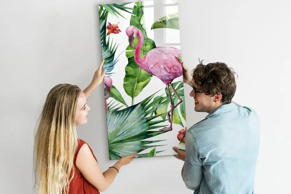 Tableau magnétique artistique motif flamant rose