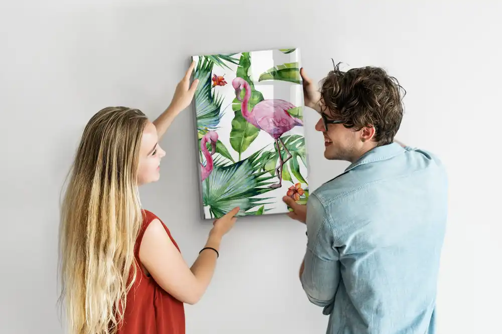 Tableau magnétique artistique motif flamant rose