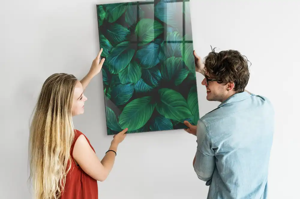 Tableau magnétique grand format à motif de feuilles tropicales