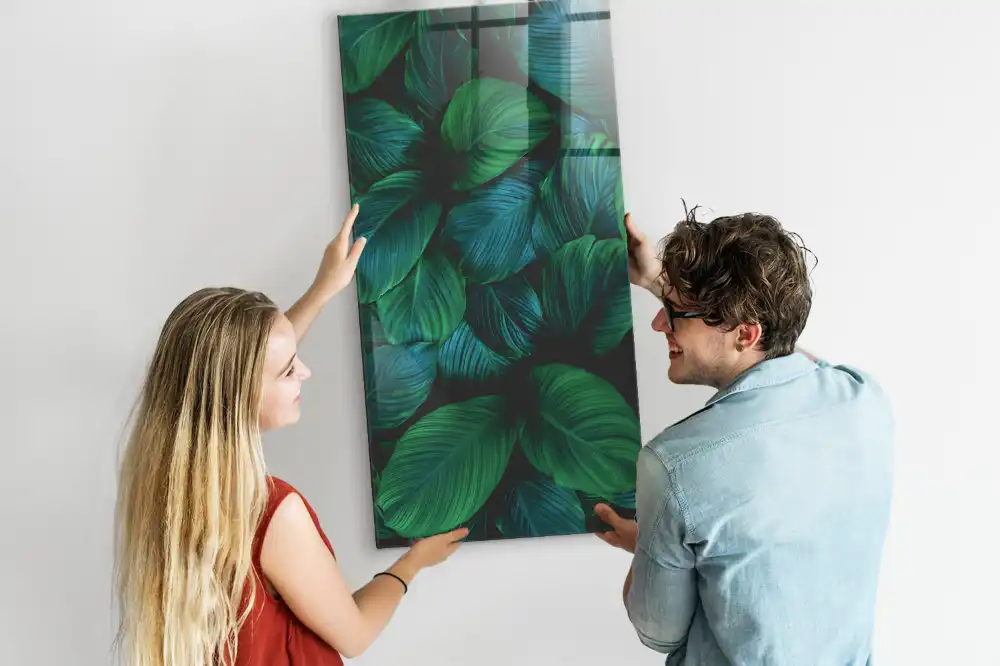 Tableau magnétique grand format à motif de feuilles tropicales