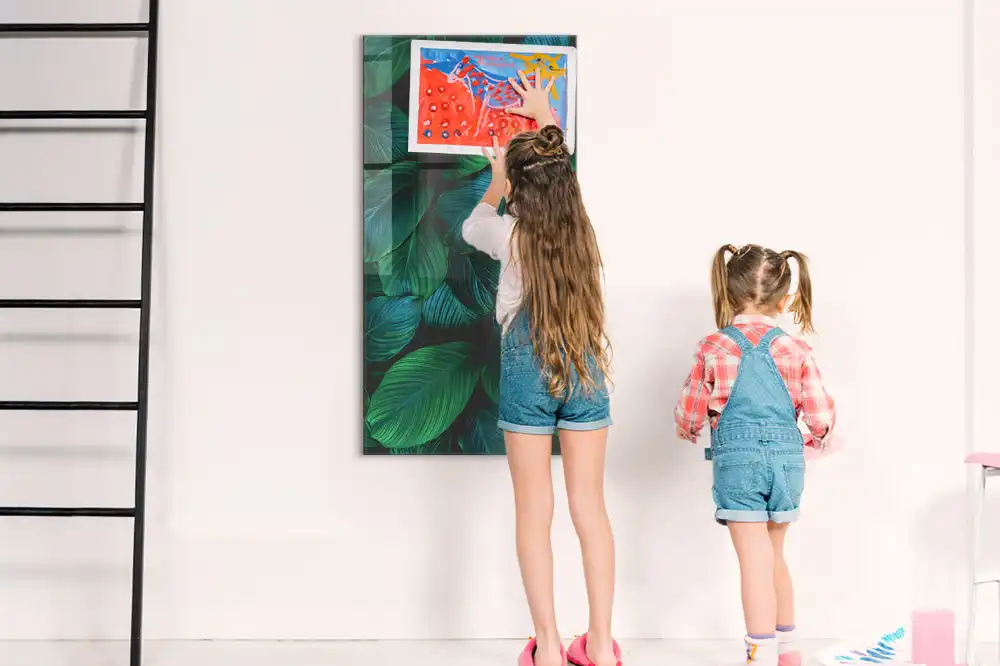 Tableau magnétique grand format à motif de feuilles tropicales