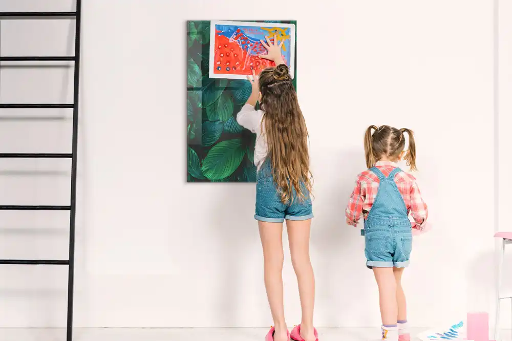 Tableau magnétique grand format à motif de feuilles tropicales