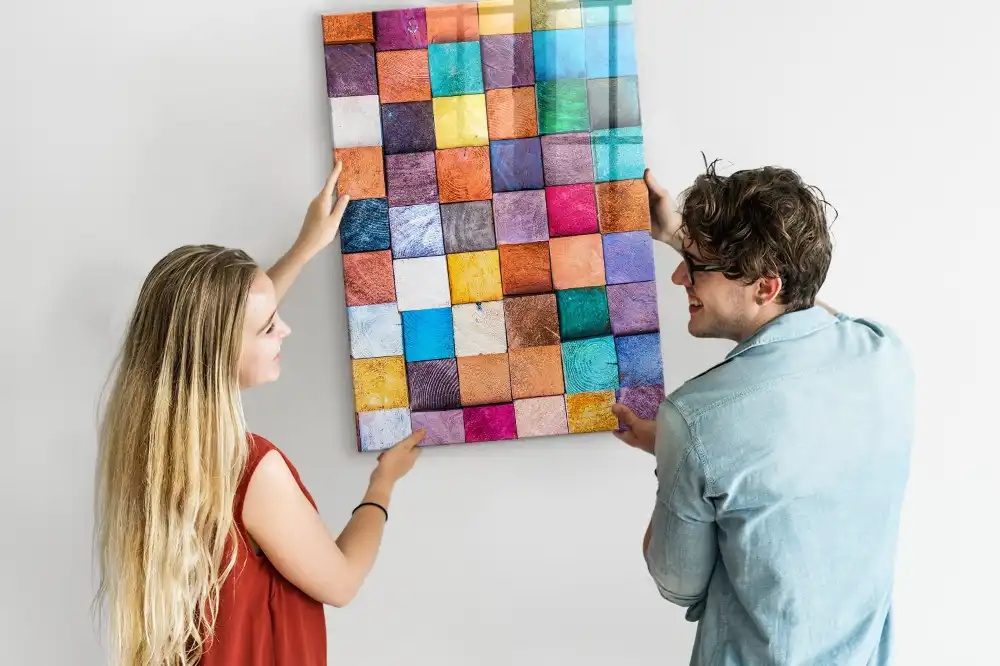 Tableau magnétique avec cubes en bois colorés