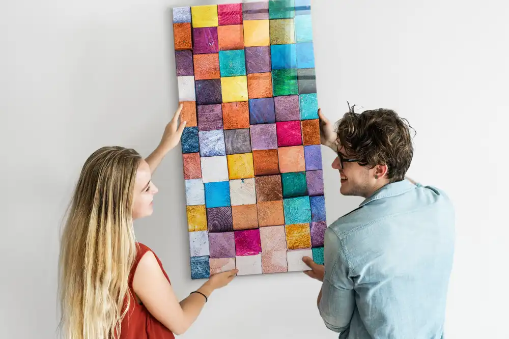 Tableau magnétique avec cubes en bois colorés