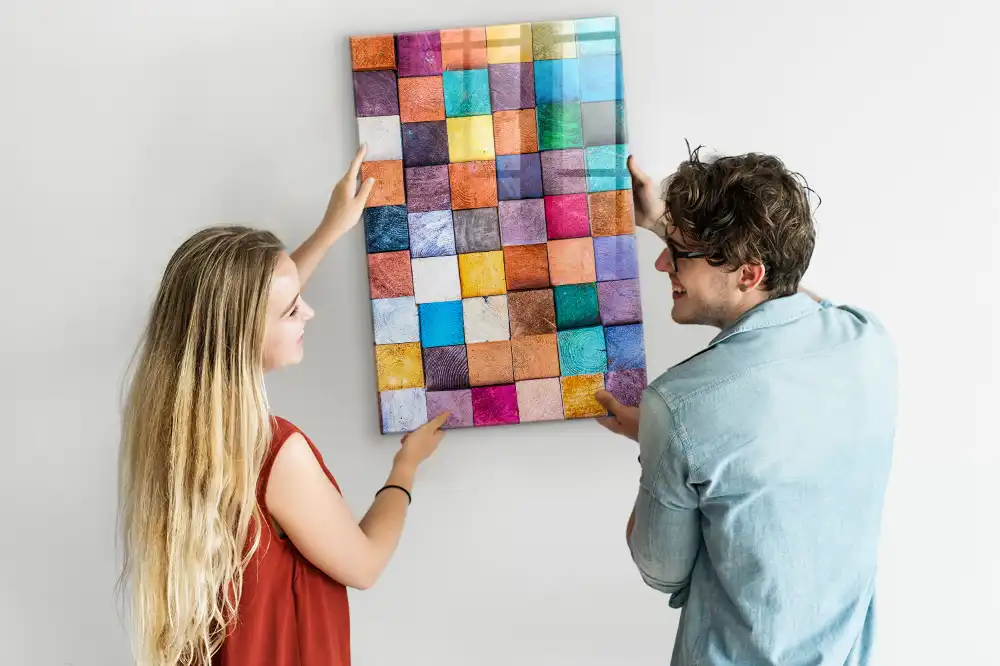 Tableau magnétique avec cubes en bois colorés