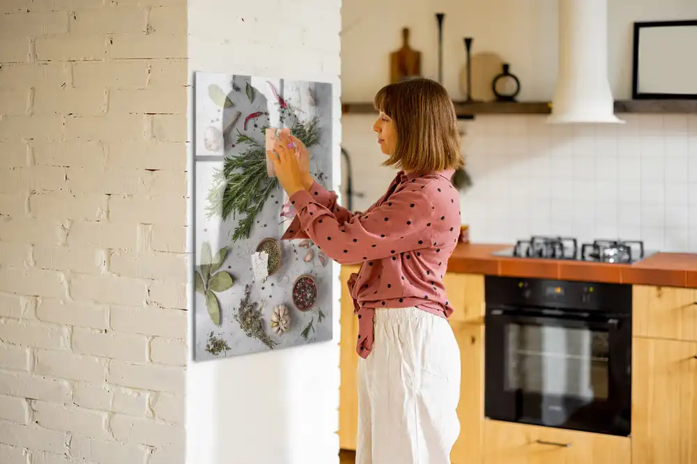 Tableau magnétique motif herbes vertes
