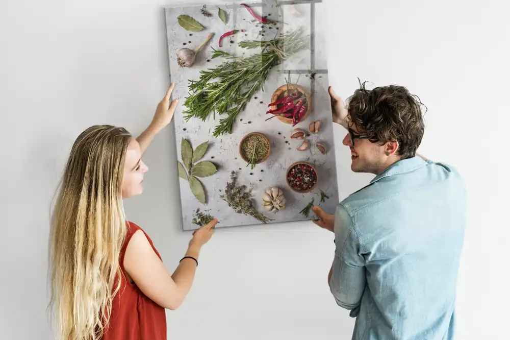 Tableau magnétique motif herbes vertes