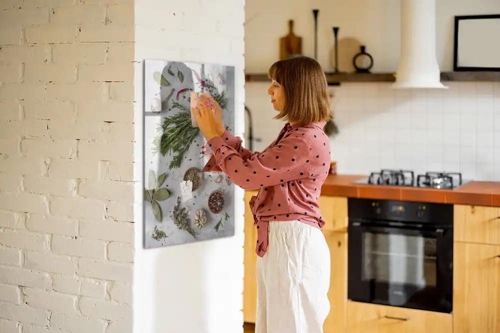 Tableau magnétique motif herbes vertes