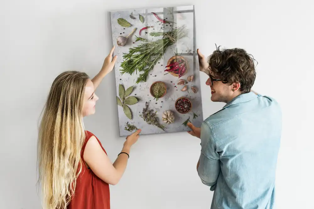 Tableau magnétique motif herbes vertes