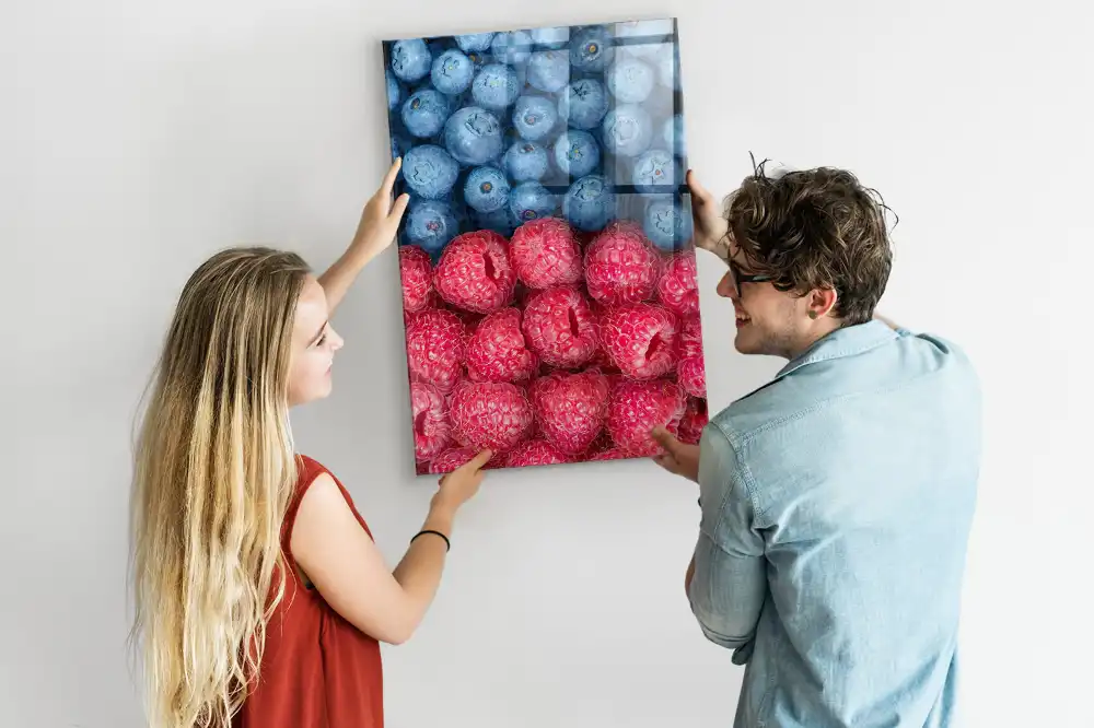 Tableau magnétique décoratif motif framboises et myrtilles