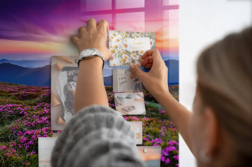 Tableau magnétique motif fleurs au lever du soleil
