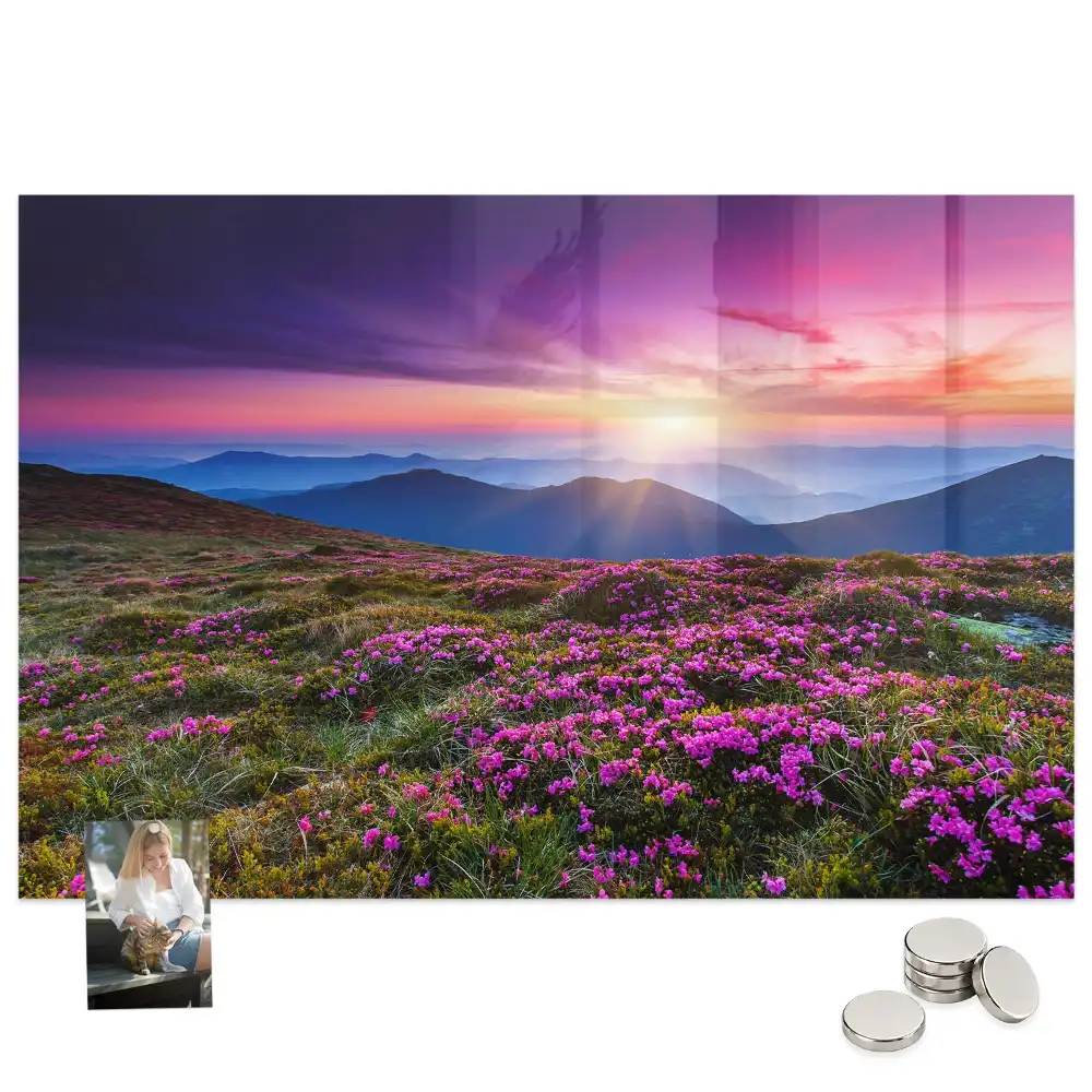 Tableau magnétique motif fleurs au lever du soleil